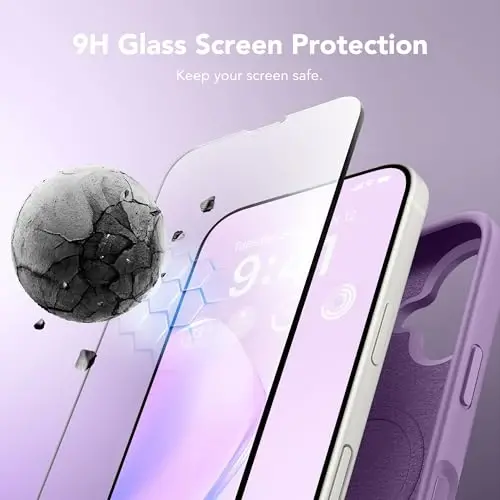 Чехол GONEZ Magnetic для iPhone 17, [совместим с MagSafe], защита от царапин, подкладка из микрофибры и защитное стекло, силиконовое управление камерой, ударопрочный тонкий чехол 6,3 дюйма, светло-фиолетовый - 4