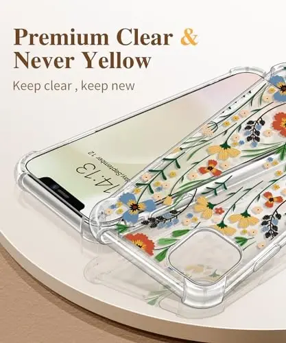 Чехол GVIEWIN для iPhone 11 с цветочным принтом, защитной пленкой для экрана и защитой объектива камеры, [не желтеющий], мягкий ударопрочный прозрачный защитный чехол для женщин, цветочный дизайн 6,1 дюйма (цветущие цветы) - 3