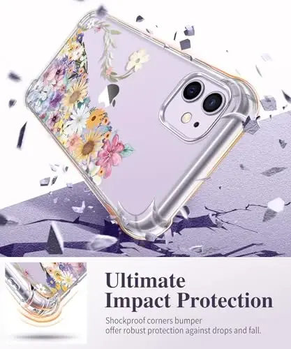 Чехол GVIEWIN для iPhone 11 с цветочным принтом, защитной пленкой для экрана и защитой объектива камеры, [нежелтеющий] мягкий ударопрочный прозрачный защитный чехол для женщин, дизайн с цветочным узором 6,1 дюйма (Floral Meow/Colorful) - 4