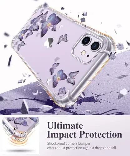 Чехол GVIEWIN для iPhone 11 с цветочным принтом, защитой экрана и объектива камеры, [не желтеющий] мягкий противоударный прозрачный защитный чехол для женщин, дизайн с цветочным узором 6,1 дюйма (Очаровательная бабочка) - 4
