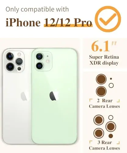 Чехол GVIEWIN для iPhone 12 и iPhone 12 Pro с цветочным принтом, защитной пленкой для экрана и защитой линз камеры, нежелтеющий, мягкий противоударный прозрачный чехол для женщин, цветочный узор 6,1 дюйма (Dasiphora) - 2