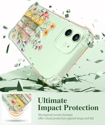 Чехол GVIEWIN для iPhone 12 и iPhone 12 Pro с цветочным принтом, защитной пленкой для экрана и защитой линз камеры, нежелтеющий, мягкий противоударный прозрачный чехол для женщин, цветочный узор 6,1 дюйма (Dasiphora) - 4