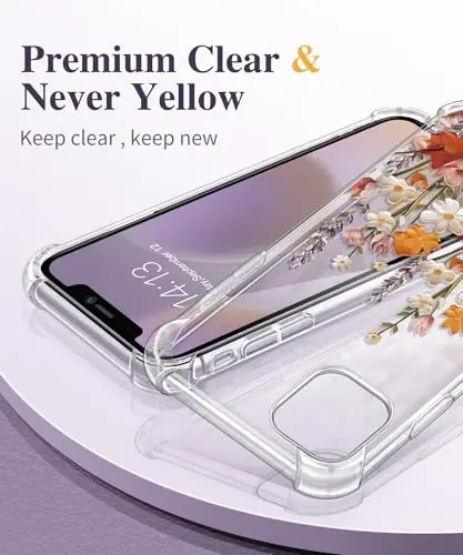 Чехол GVIEWIN для iPhone 12 и iPhone 12 Pro с цветочным принтом, защитой экрана и камеры, нескользящий, противоударный, прозрачный, для женщин, цветочный узор 6,1 дюйма (примула/коричневый) - 3