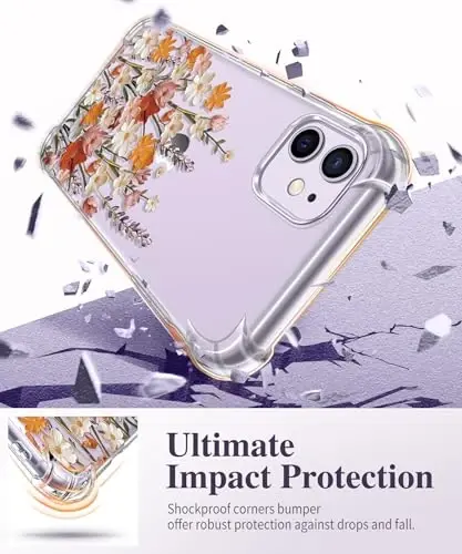 Чехол GVIEWIN для iPhone 12 и iPhone 12 Pro с цветочным принтом, защитой экрана и камеры, нескользящий, противоударный, прозрачный, для женщин, цветочный узор 6,1 дюйма (примула/коричневый) - 4