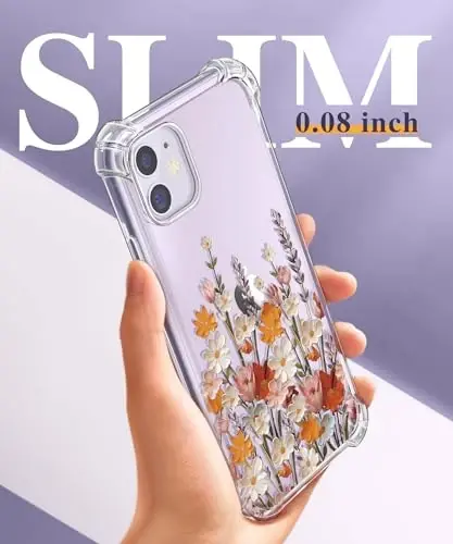Чехол GVIEWIN для iPhone 12 и iPhone 12 Pro с цветочным принтом, защитой экрана и камеры, нескользящий, противоударный, прозрачный, для женщин, цветочный узор 6,1 дюйма (примула/коричневый) 