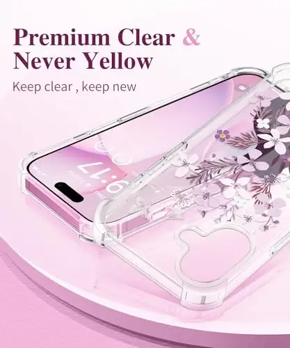 Чехол GVIEWIN для iPhone 12 и iPhone 12 Pro с цветочным принтом, защитой экрана и камеры, нескользящий, противоударный, прозрачный, для женщин, цветочный узор 6.1 дюйма (Ваза/Фиолетовый) - 3