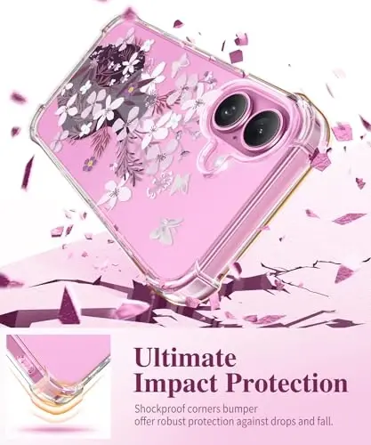 Чехол GVIEWIN для iPhone 12 и iPhone 12 Pro с цветочным принтом, защитой экрана и камеры, нескользящий, противоударный, прозрачный, для женщин, цветочный узор 6.1 дюйма (Ваза/Фиолетовый) - 5