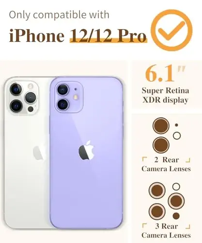 Чехол GVIEWIN для iPhone 12 и iPhone 12 Pro с цветочным принтом, защитой экрана и линз камеры, нежелтеющий, мягкий противоударный прозрачный чехол для женщин, цветочный узор 6.1 дюйма (Ваза/Фиолетовый) 
