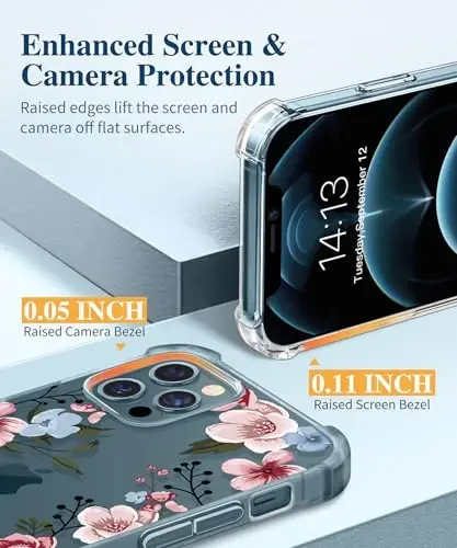 Чехол GVIEWIN для iPhone 12 и iPhone 12 Pro с цветочным узором, защитной пленкой для экрана и защитой объектива камеры, [не желтеющий] мягкий противоударный прозрачный защитный чехол для женщин, с цветочным принтом 6,1 дюйма (катарантус) - 5