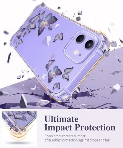 Чехол GVIEWIN для iPhone 12 и iPhone 12 Pro с цветочным узором, защитной пленкой для экрана и защитой объектива камеры, [не желтеющий] противоударный прозрачный чехол для женщин, цветочный узор 6,1 дюйма (очаровательная бабочка) - 4