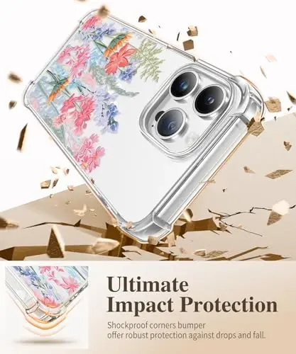 Чехол GVIEWIN для iPhone 13 Pro Max с цветочным принтом, защитой экрана и объектива камеры, [не желтеющий] мягкий противоударный прозрачный защитный чехол для женщин, дизайн с цветочным узором 6,7