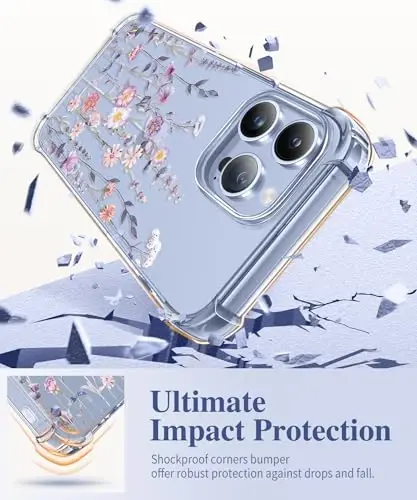Чехол GVIEWIN для iPhone 13 Pro с цветочным принтом, защитой экрана и объектива камеры, [не желтеющий] мягкий противоударный прозрачный защитный чехол для женщин, дизайн с цветочным узором 6,1 дюйма (Floratopia) - 4