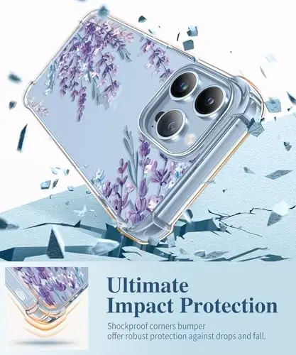 Чехол GVIEWIN для iPhone 13 Pro с цветочным узором, защитной пленкой для экрана и защитой объектива камеры, [не желтеет], мягкий ударопрочный прозрачный защитный чехол для женщин, дизайн с цветами 6,1 дюйма (светлая лаванда) - 4