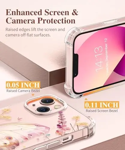 Чехол GVIEWIN для iPhone 13 с цветочным принтом, защитой экрана и объектива камеры, [не желтеющий] мягкий противоударный прозрачный защитный чехол для женщин, дизайн с цветочным узором 6,1 дюйма (Волшебная бабочка) - 5