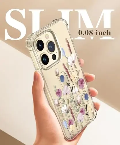 Чехол GVIEWIN для iPhone 14 Pro Max Floral, с защитой экрана и объектива камеры, [Не желтеющий] Мягкий противоударный прозрачный чехол для женщин, Цветочный рисунок 6,7