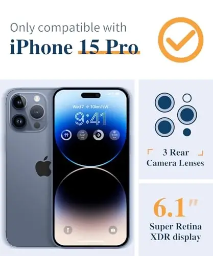 Чехол GVIEWIN для iPhone 15 Pro с цветочным узором, защитной пленкой для экрана и защитой объектива камеры, [не желтеющий], тонкий ударопрочный прозрачный защитный чехол для женщин, цветочный узор 6,1 дюйма (цветы бегонии/синий) - GVIEWIN (1)