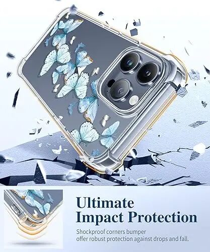 GVIEWIN for iPhone 15 Pro Case Floral, with Screen Protector&Camera Lens Protector,[Non Yellowing] Slim Shockproof Clear Phone Protective Cover for Women, Flower Pattern Design 6.1