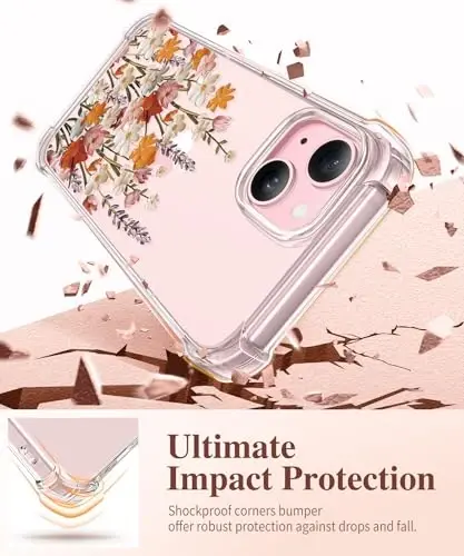 Чехол GVIEWIN для iPhone 15 с цветочным принтом, защитой экрана и объектива камеры, [нежелтеющий] мягкий противоударный прозрачный защитный чехол для женщин, дизайн с цветами 6.1