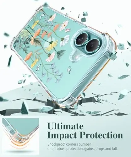 Чехол GVIEWIN для iPhone 16 Plus с цветочным принтом, защитой экрана и объектива камеры, нежелтеющий, мягкий противоударный прозрачный защитный чехол для женщин, дизайн с цветочным узором 6,7 дюйма (Bloomtrail/Colorful) - 3
