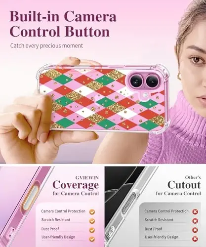 Чехол GVIEWIN для iPhone 16 Plus с цветочным узором, защитой экрана и объектива камеры, [не желтеющий] мягкий противоударный прозрачный защитный чехол для женщин, дизайн с цветами 6,7