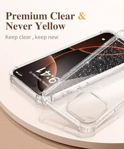 Чехол GVIEWIN для iPhone 16 Pro Max с цветочным принтом, защитой экрана и объектива камеры, [не желтеющий] тонкий ударопрочный прозрачный защитный чехол для женщин, дизайн с цветочным узором 6,9 дюйма (Twinkle Clear) - 3