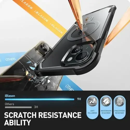 Чехол i-Blason AresMag для iPhone 15/iPhone 14/iPhone 13 [6,1 дюйма], [совместимо с MagSafe], противоударный прозрачный бамперный чехол со встроенной защитной пленкой (черный) - 6