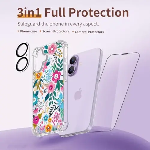 Чехол ilnehc для iPhone 17, [3 в 1] с защитным экраном и стеклом для камеры, с цветочным узором, прозрачный мягкий противоударный тонкий флористический чехол для женщин и девочек, 2025 г., 6,3 дюйма (Colorful Blooming) - 6
