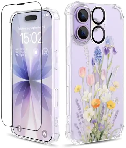 Чехол ilnehc для iPhone 17, [3 в 1] с защитным экраном и защитой объектива камеры, с цветочным узором, прозрачный мягкий противоударный тонкий чехол для женщин и девочек, 2025, 6,3 дюйма (Секретный сад) - 1