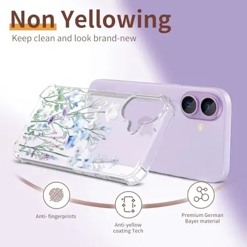 Чехол ilnehc для iPhone 17, [3 в 1] с защитным стеклом и защитой объектива камеры, с цветочным узором, прозрачный мягкий противоударный тонкий чехол для женщин и девочек 2025, 6,3 дюйма (Восточная лилия) - 5