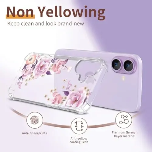 Чехол ilnehc için iPhone 17 Case,[3 в 1] с защитным экраном и защитой объектива камеры, с цветочным узором, прозрачный мягкий противоударный тонкий чехол для телефона для женщин и девочек 2025, 6,3 дюйма (Пион) - 5