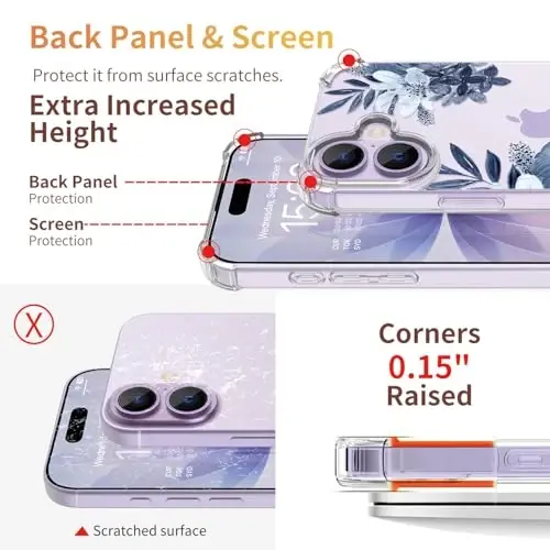 Чехол ilnehc için iPhone 17 Case,[3 в 1] с защитным стеклом и защитой объектива камеры, с цветочным узором, прозрачный мягкий противоударный тонкий цветочный чехол для телефона для женщин и девушек 2025 6.3
