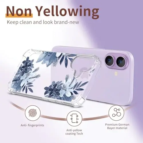 Чехол ilnehc için iPhone 17 Case,[3 в 1] с защитным стеклом и защитой объектива камеры, с цветочным узором, прозрачный мягкий противоударный тонкий цветочный чехол для телефона для женщин и девушек 2025 6.3