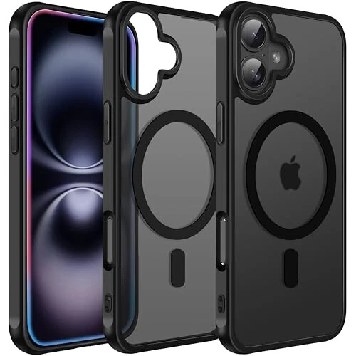 Чехол ivoler Magnetic для iPhone 16 6.1'' [Совместим с Magsafe] [Защита военного класса 15 футов] Магнитный чехол с зарядкой бампер для 16, матовый полупрозрачный задний чехол для телефона - матовый черный - ivoler