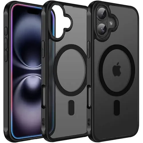 Чехол ivoler Magnetic для iPhone 16 6.1'' [Совместим с Magsafe] [Защита военного класса 15 футов] Магнитный чехол с зарядкой бампер для 16, матовый полупрозрачный задний чехол для телефона - матовый черный - 1