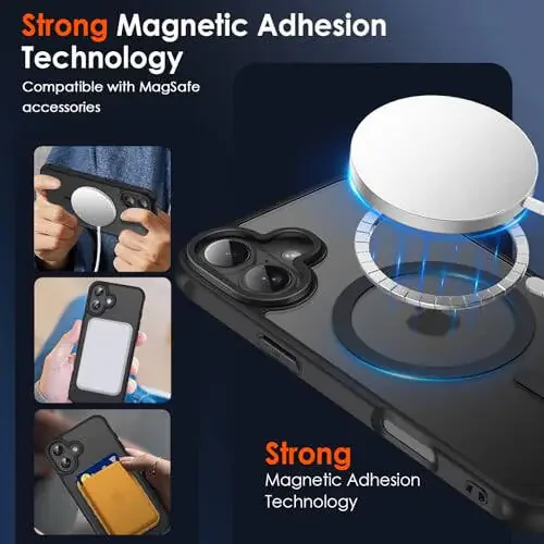 Чехол ivoler Magnetic для iPhone 16 6.1'' [Совместим с Magsafe] [Защита военного класса 15 футов] Магнитный чехол с зарядкой бампер для 16, матовый полупрозрачный задний чехол для телефона - матовый черный - 4