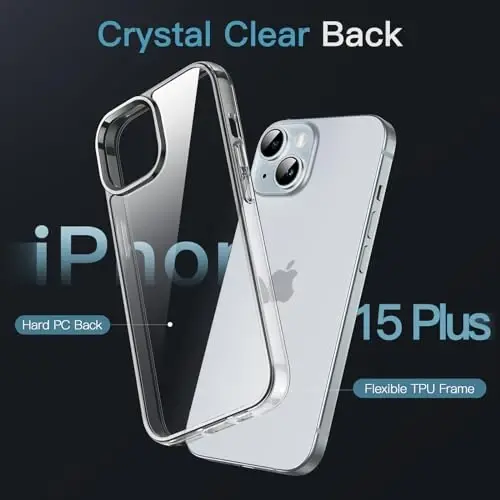 Чехол JETech для iPhone 15 Plus 6,7 дюймов, Не желтеющий, Ударопрочный бампер для телефона, Прозрачная антицарапная задняя часть (прозрачный) - 3