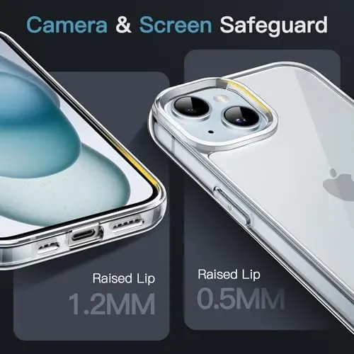 Чехол JETech для iPhone 15 Plus 6,7 дюймов, Не желтеющий, Ударопрочный бампер для телефона, Прозрачная антицарапная задняя часть (прозрачный) - 5