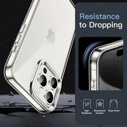 Чехол JETech для iPhone 15 Pro Max 6,7 дюйма, нежелтеющий ударопрочный бампер, устойчивая к царапинам прозрачная задняя панель (прозрачный) - 5