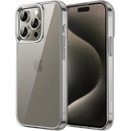 Чехол JETech для iPhone 15 Pro Max 6.7 дюйма, нежелтеющий ударопрочный бампер, защита от царапин, прозрачная задняя панель (натуральный титан) 