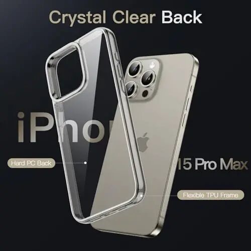 Чехол JETech для iPhone 15 Pro Max 6.7 дюйма, нежелтеющий ударопрочный бампер, защита от царапин, прозрачная задняя панель (натуральный титан) - 3