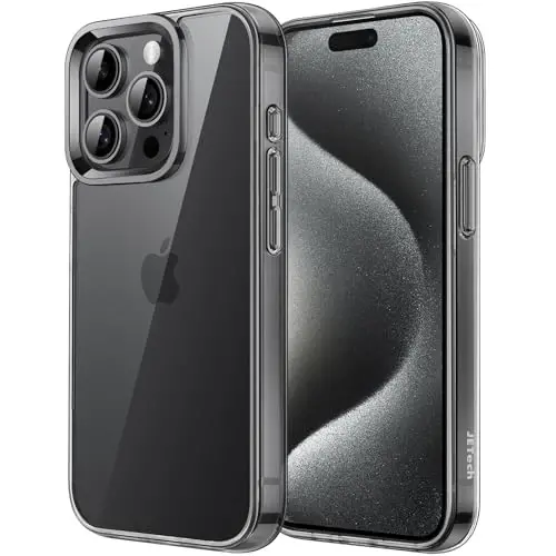 Чехол JETech для iPhone 15 Pro Max, 6,7 дюйма, ударопрочный бампер, не желтеющий, защита от царапин, прозрачная задняя панель (черный) - 1