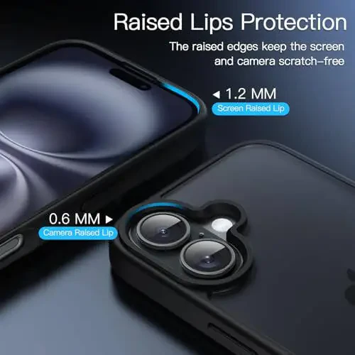 Чехол JETech Matte Case для iPhone 16 6,1 дюйма, ударопрочная военного класса защита от падения, матовая полупрозрачная задняя крышка телефона, антиотпечаток пальца (черный) - 1