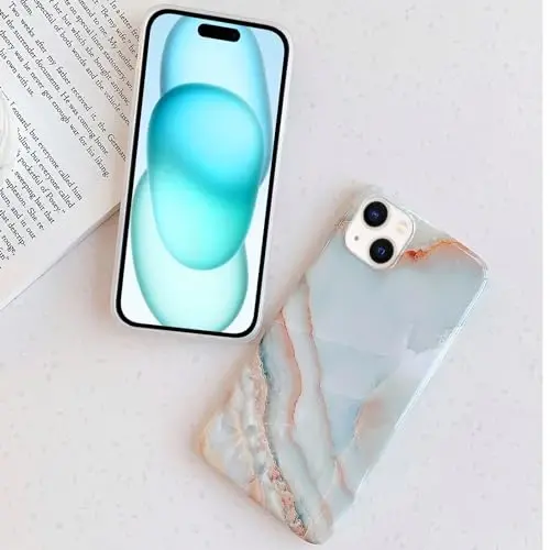 Чехол J.west для iPhone 15 Plus 6.7, серый мраморный дизайн, каменный узор, ультратонкий, гибкий бампер, мягкий резиновый силиконовый защитный чехол для телефона для женщин, срез агата - 6