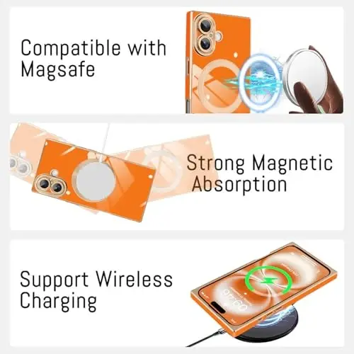 Чехол KANGHAR для iPhone 16 с магнитом [совместим с MagSafe], роскошный милый дизайн с напылением, полноразмерный защитный бампер с защитой от царапин и ударов, оранжевый - 5