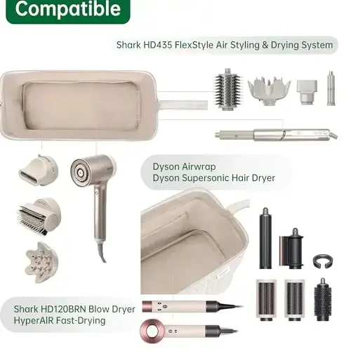 Чехол Karsyon Shark Flex Style для фена-щетки Dyson Airwrap, сумка для путешествий с инструментами для волос Revlon, органайзер для плоской плойки (бежевый) - 3