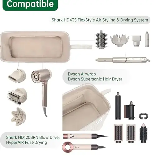 Чехол Karsyon Shark Flex Style для фена-щетки Dyson Airwrap, сумка для путешествий с инструментами для волос Revlon, органайзер для плоской плойки (бежевый) - 3