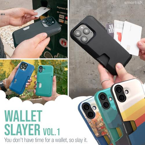 Чехол-коше Smartish® для iPhone 16 - Wallet Slayer Vol. 1 [тонкий + защитный] Держатель кредитной карты - испытан на падение Скрытый флип-слот для карты Крышка Совместим с Apple iPhone 16 - Black Tie Affair - 6