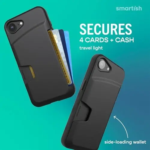 Чехол-кошелек Smartish® для iPhone 17e/16e + защитная пленка для экрана — [Тонкий + Защитный] Чехол для телефона с держателем для кредитных карт + 2 защитных стекла из закаленного стекла для Apple iPhone 17e/16e — Black Tie Affair - 3