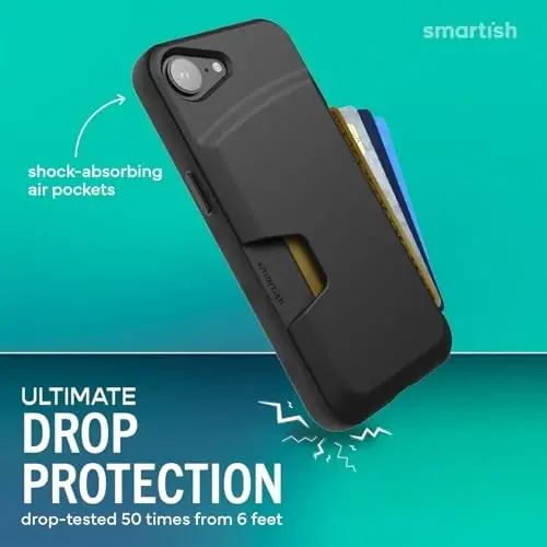 Чехол-кошелек Smartish® для iPhone 17e/16e + защитная пленка для экрана — [Тонкий + Защитный] Чехол для телефона с держателем для кредитных карт + 2 защитных стекла из закаленного стекла для Apple iPhone 17e/16e — Black Tie Affair - 4