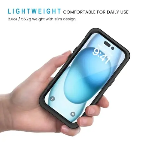 Чехол Lanhiem для iPhone 15, водонепроницаемый, пыленепроницаемый, ударопрочный, с встроенной защитой экрана, прочный защитный чехол для iPhone 15 — 6,1 дюйма (черный/прозрачный) - 4